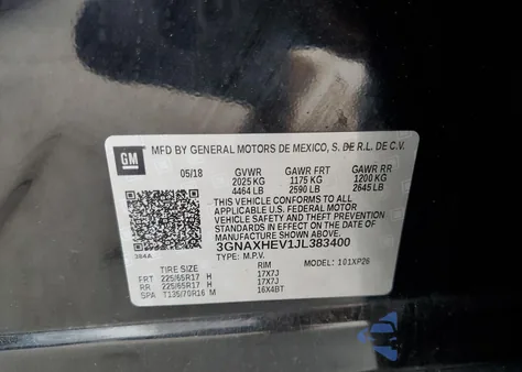 2018 Chevrolet Equinox Ls из США, поврежденный, VIN 3GNAXHEV1JL383400